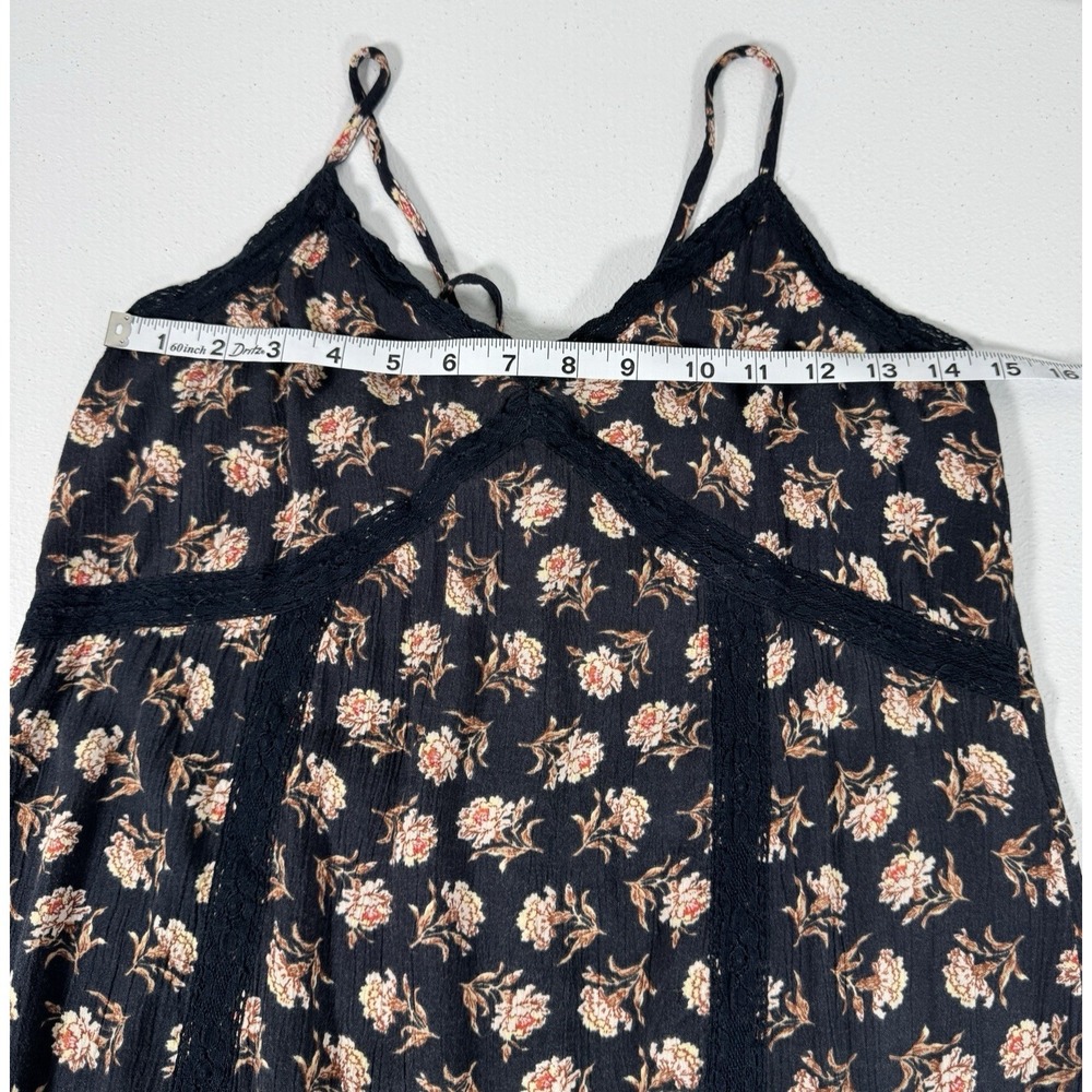 AEO Floral Boho Mini Dress XS Lace Trim Strappy Drop Waist Coquette Dark Fairy - Picture 6 of 9